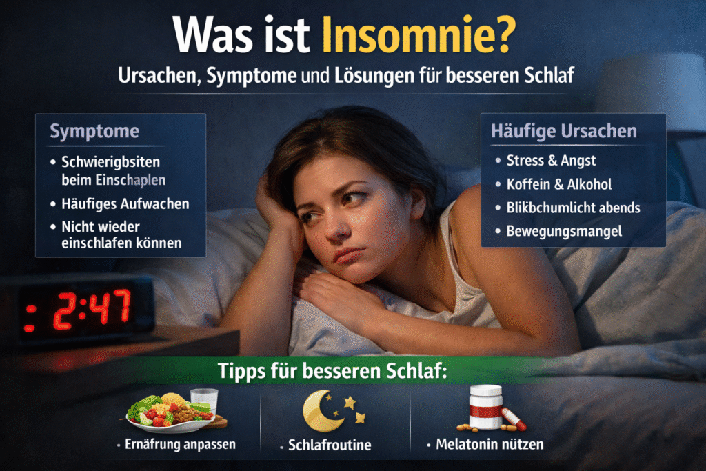 Person liegt nachts wach im Bett und leidet unter Schlaflosigkeit