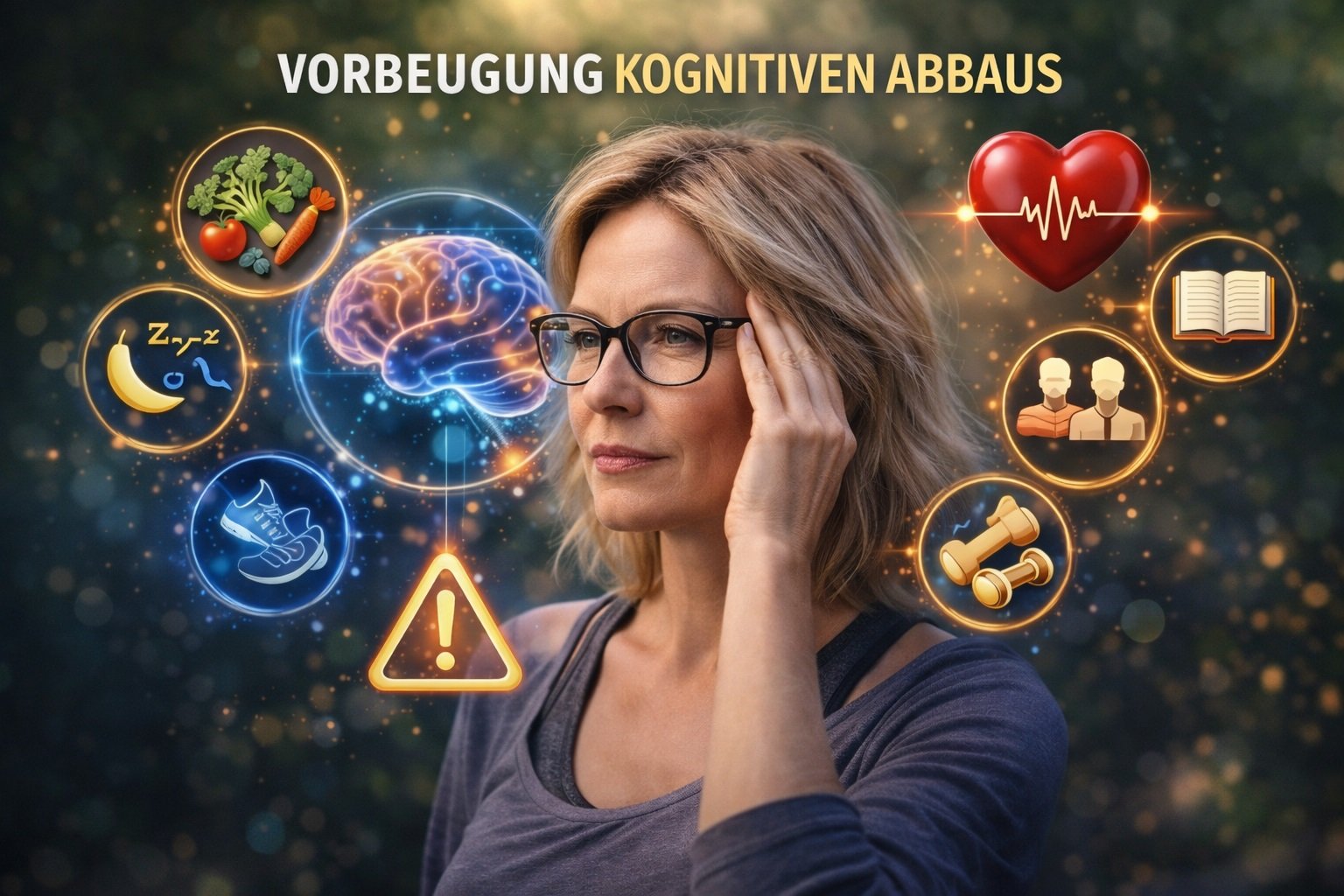 Frau denkt nach über Gehirngesundheit und Vorbeugung von kognitivem Abbau