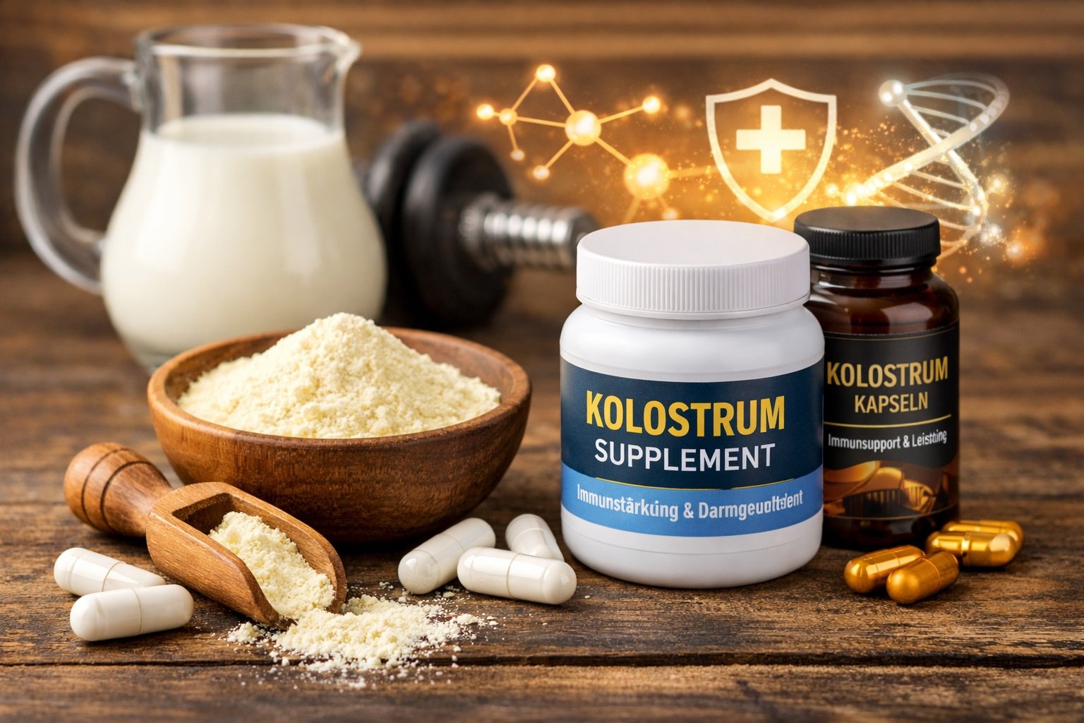 Kolostrum Nahrungsergänzung als Pulver und Kapseln für Gesundheit und Immunsystem