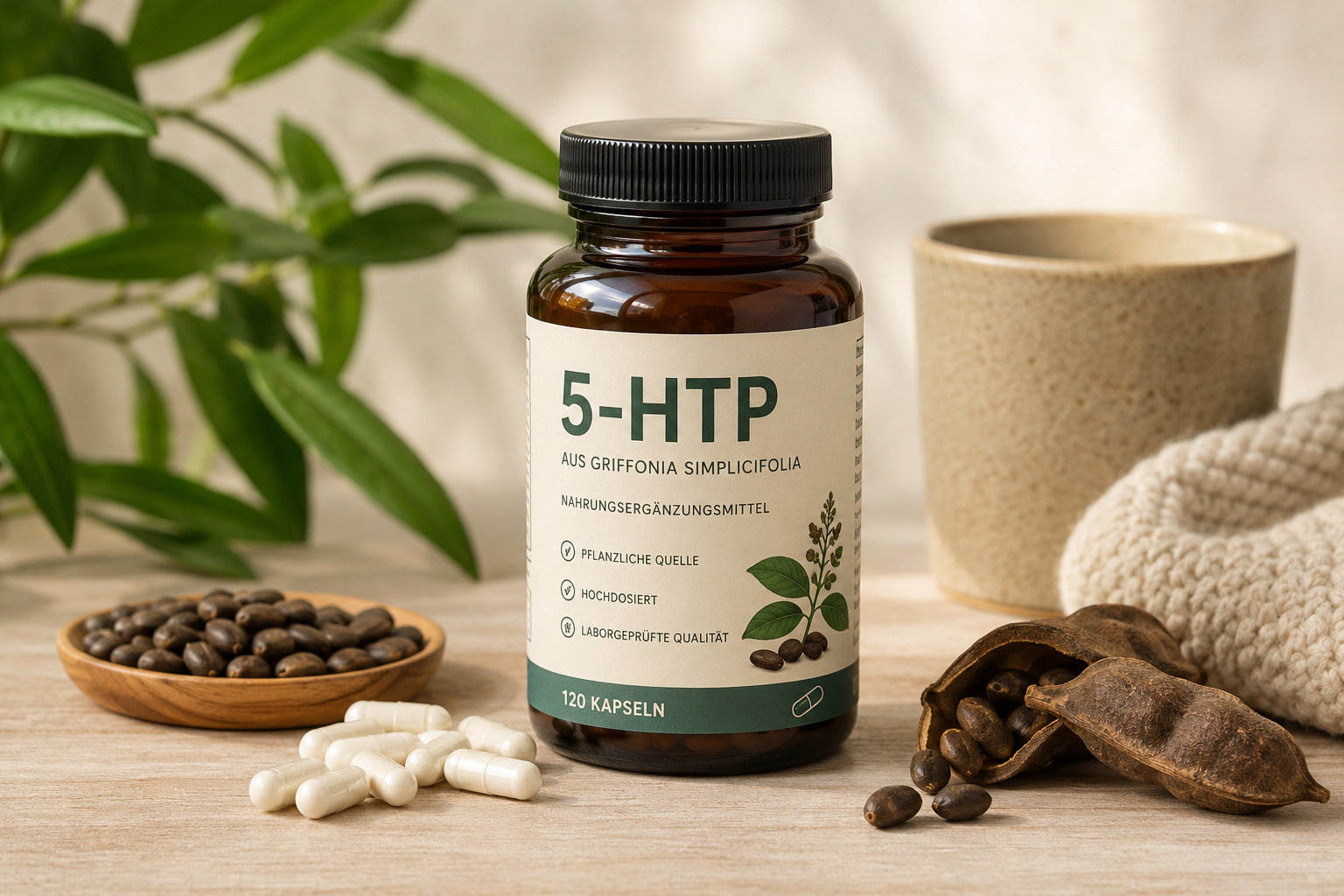 5-HTP Nahrungsergänzungsmittel auf natürlicher Basis mit Griffonia simplicifolia