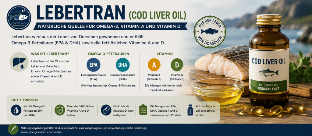 Lebertran (Cod Liver Oil) mit Omega-3-Fettsäuren EPA und DHA sowie Vitamin A und Vitamin D