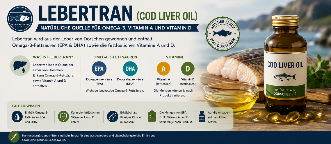 Lebertran (Cod Liver Oil) mit Omega-3-Fettsäuren EPA und DHA sowie Vitamin A und Vitamin D