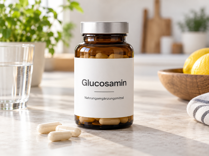 Glucosamin Nahrungsergänzungsmittel in Kapselform in einer neutralen Verpackung ohne Markenname
